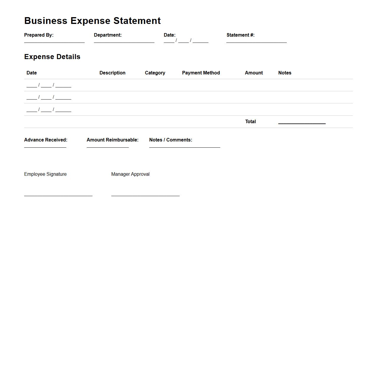 Business Expense Statement Sample Template