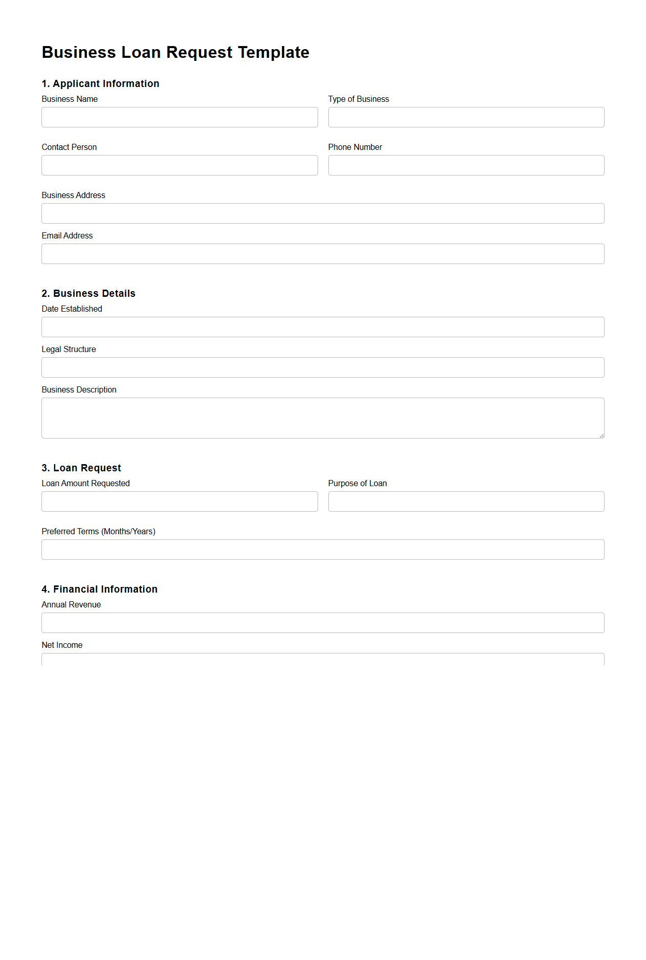 Business Loan Request Template for Banks