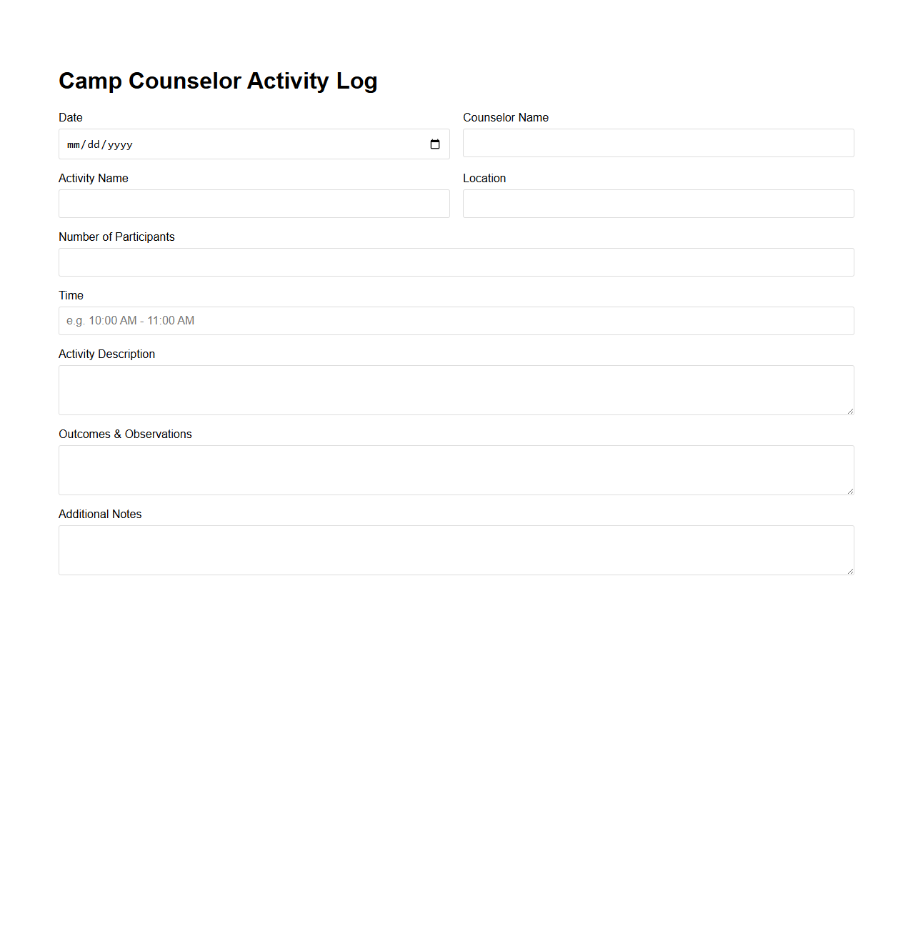 Camp Counselor Activity Log