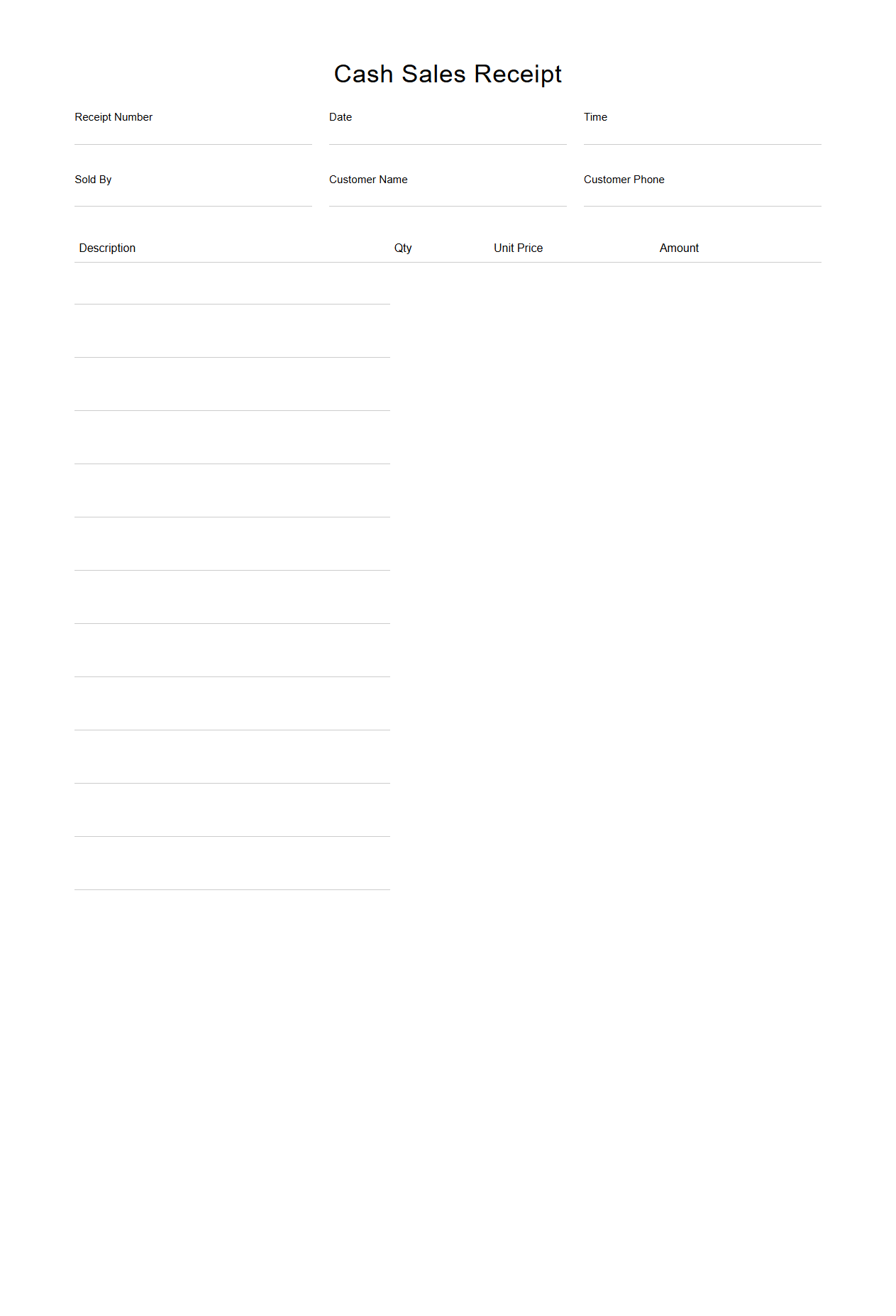 Cash Sales Receipt Template