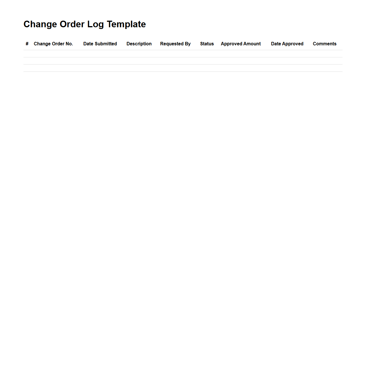 Change Order Log Template for Ongoing Projects