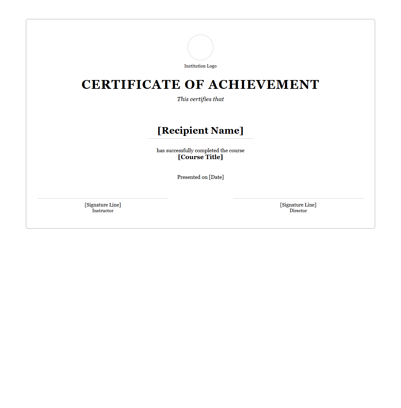 Classic Course Achievement Certificate Layout