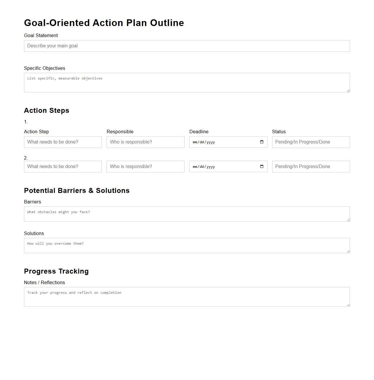 Clean Goal-Oriented Action Plan Outline