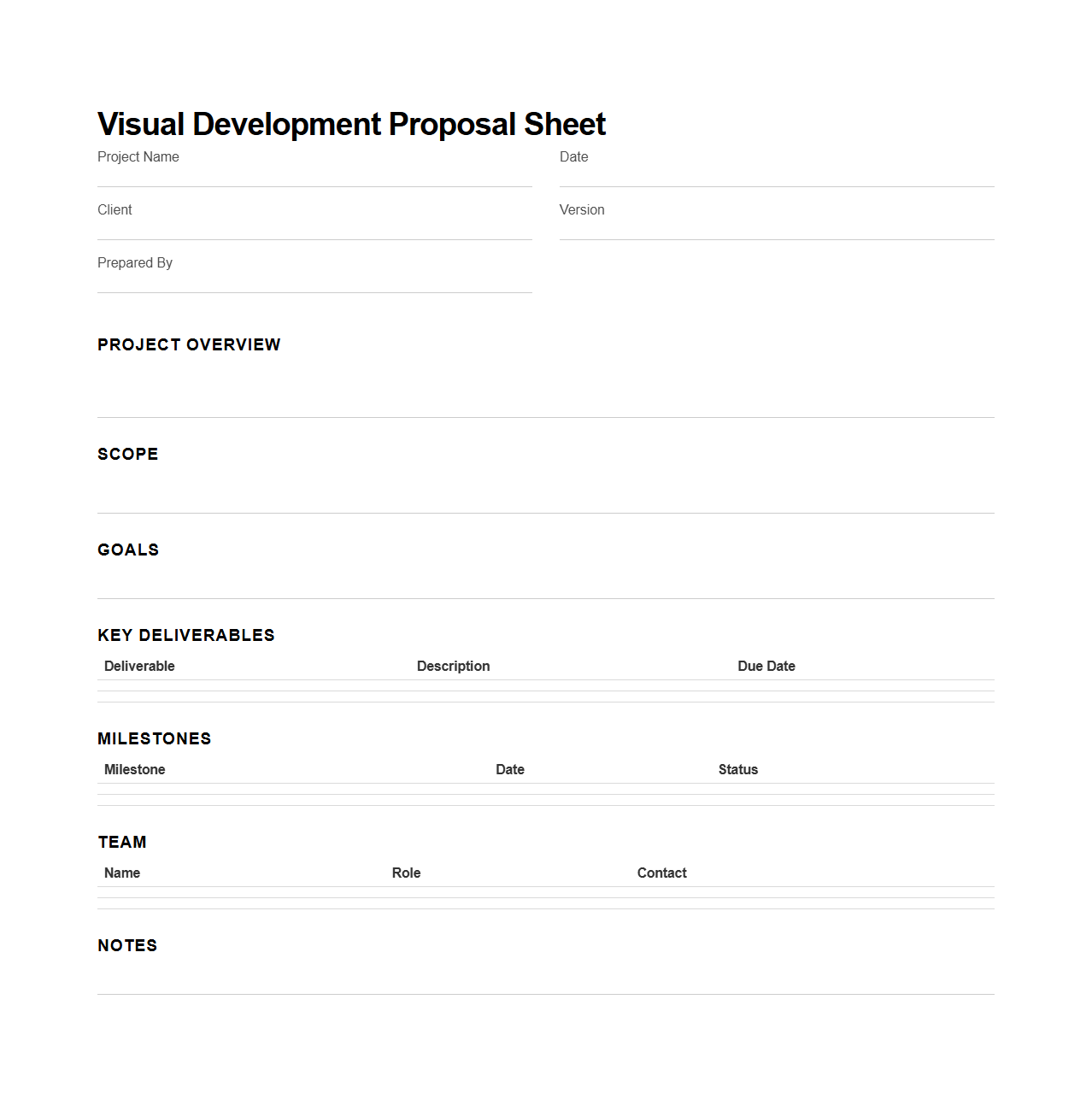 Clean Visual Development Proposal Sheet