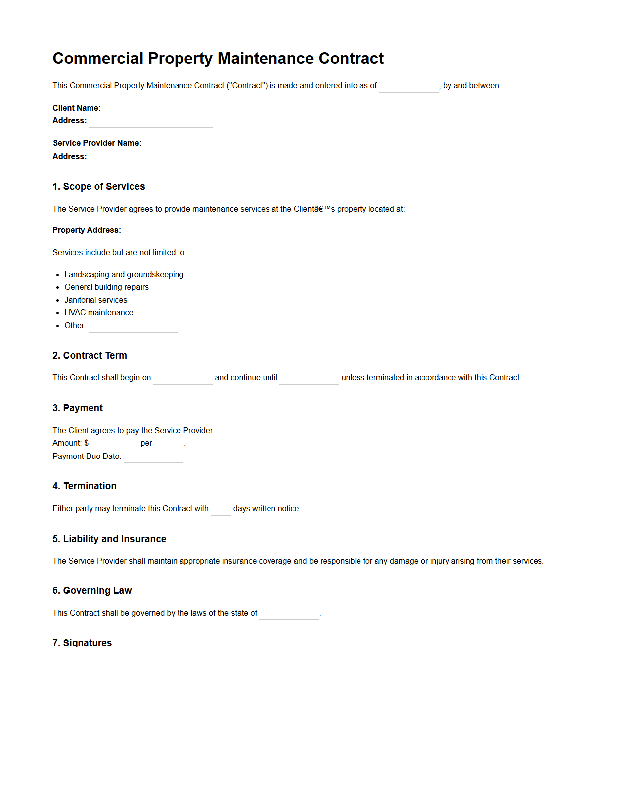 Commercial Property Maintenance Contract Template