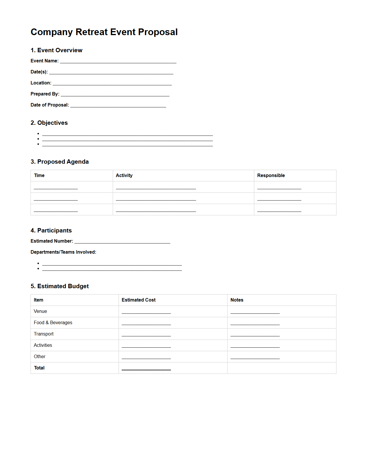 Company Retreat Event Proposal Format