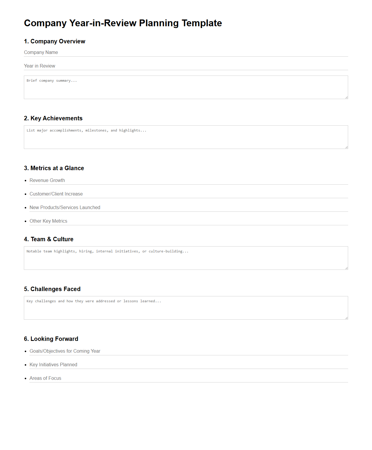 Company Year-in-Review Planning Template