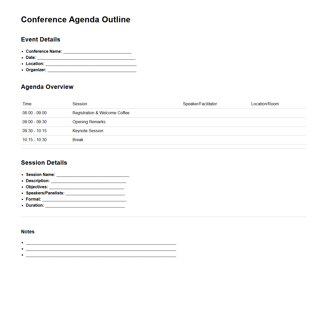Conference Agenda Outline Template