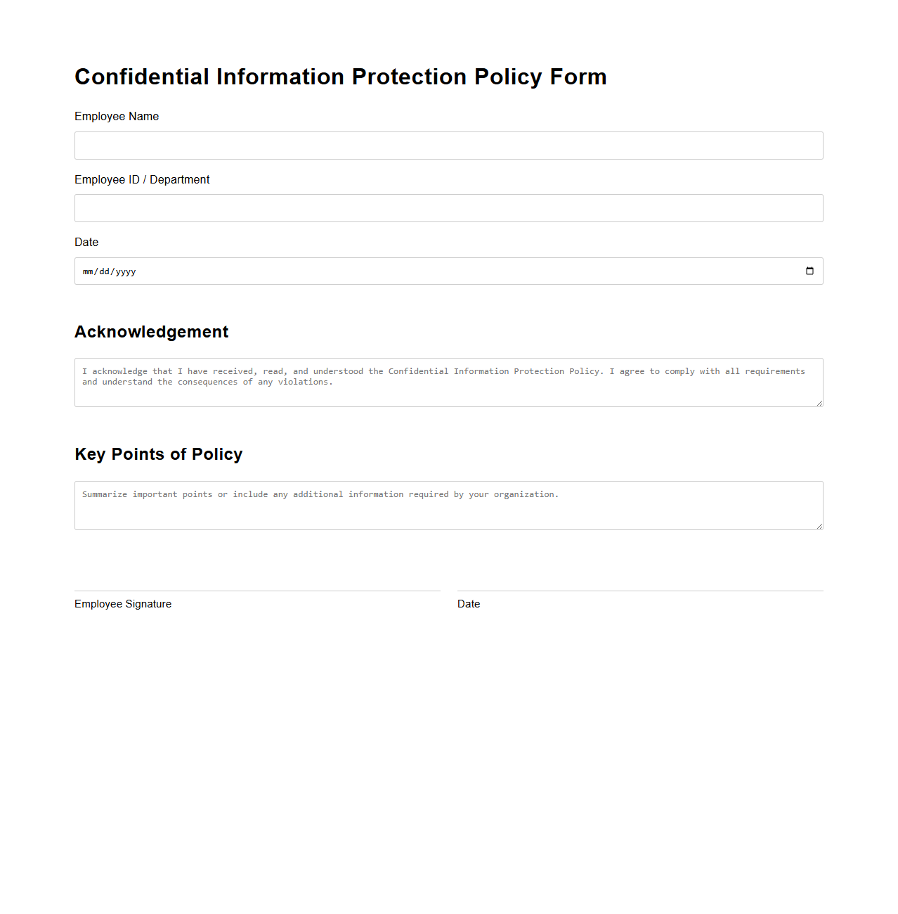 Confidential Information Protection Policy Form