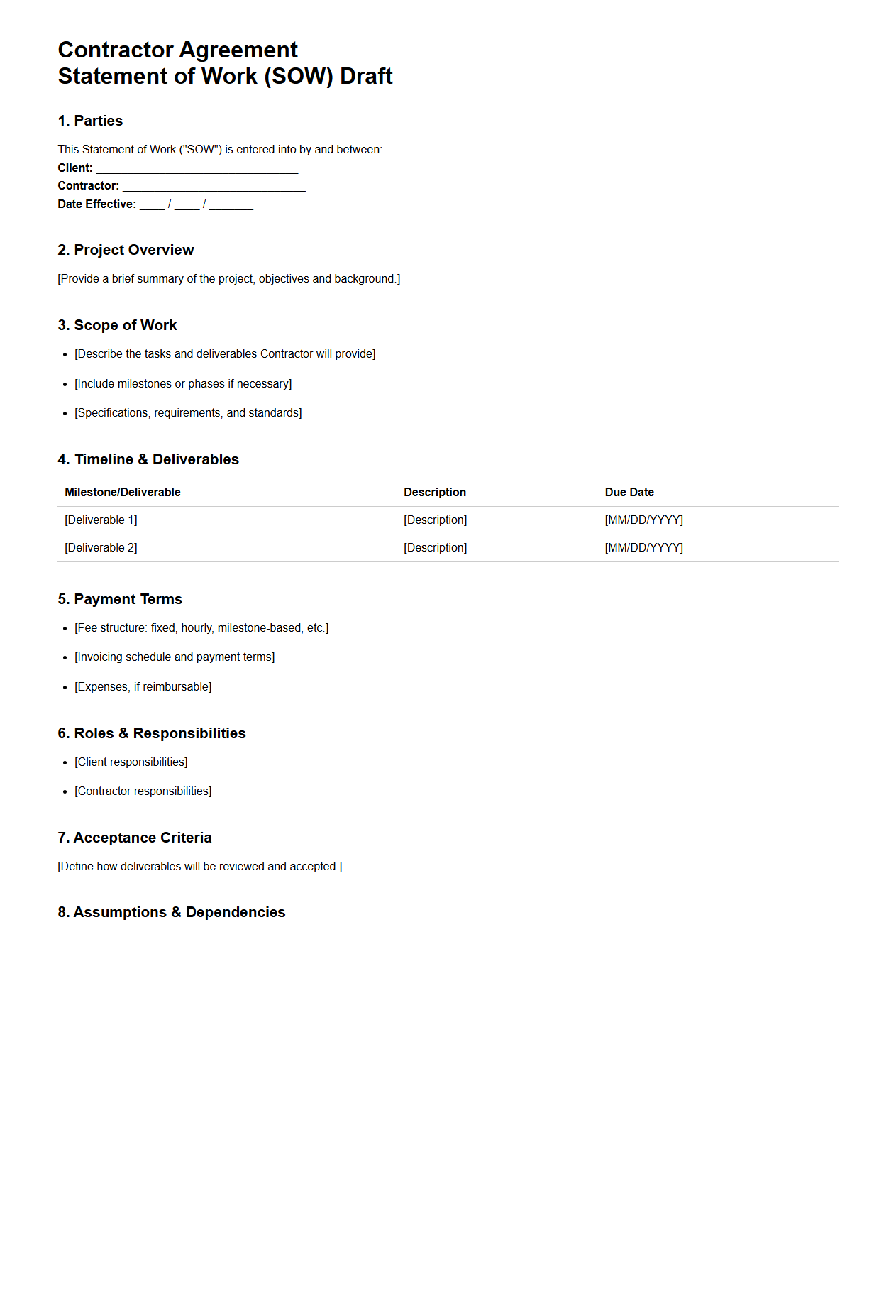 Contractor Agreement SOW Draft