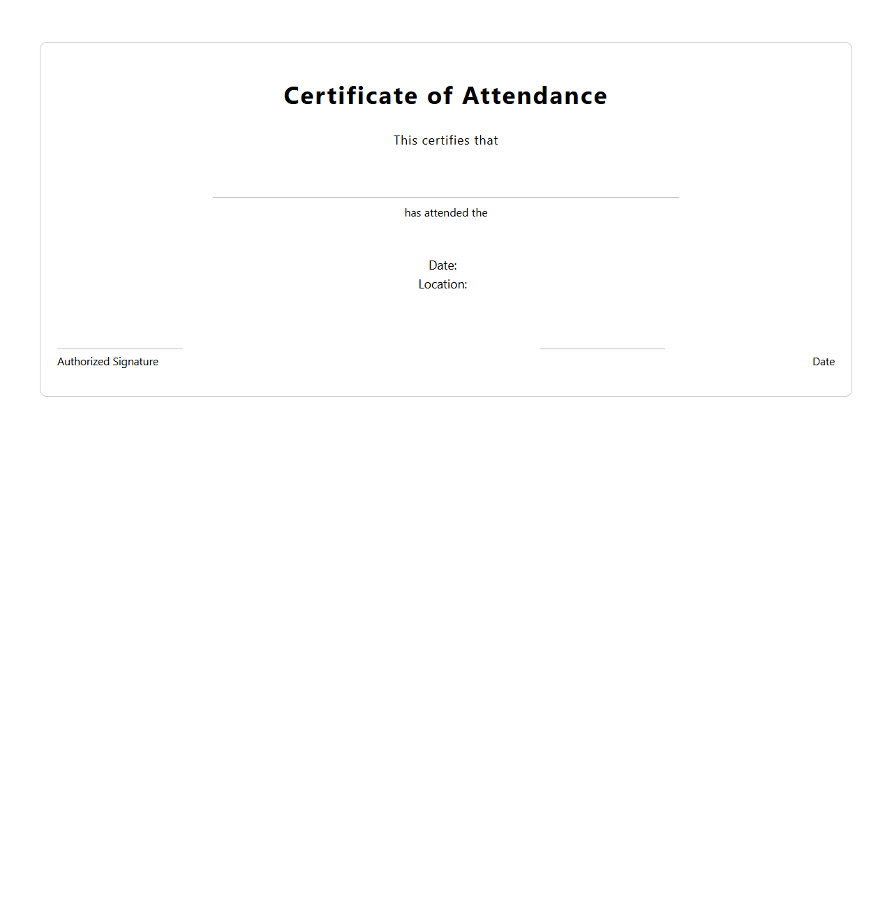 Corporate Conference Attendance Certificate Layout