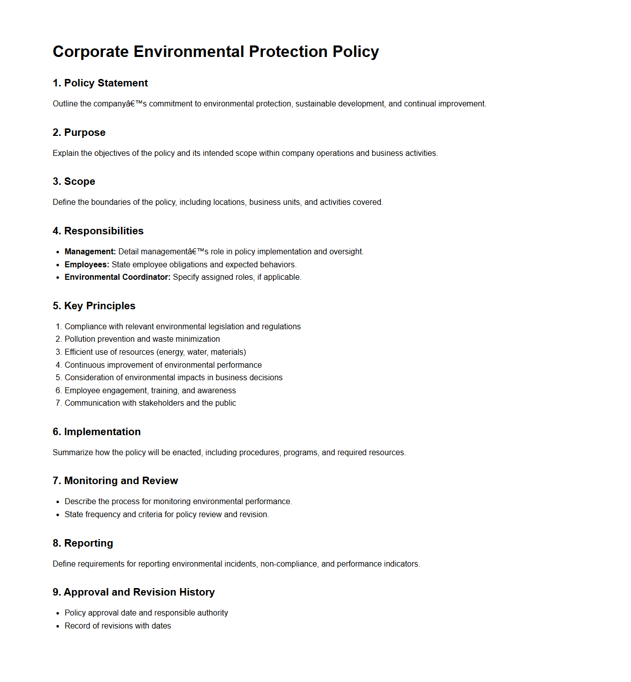Corporate Environmental Protection Policy Structure