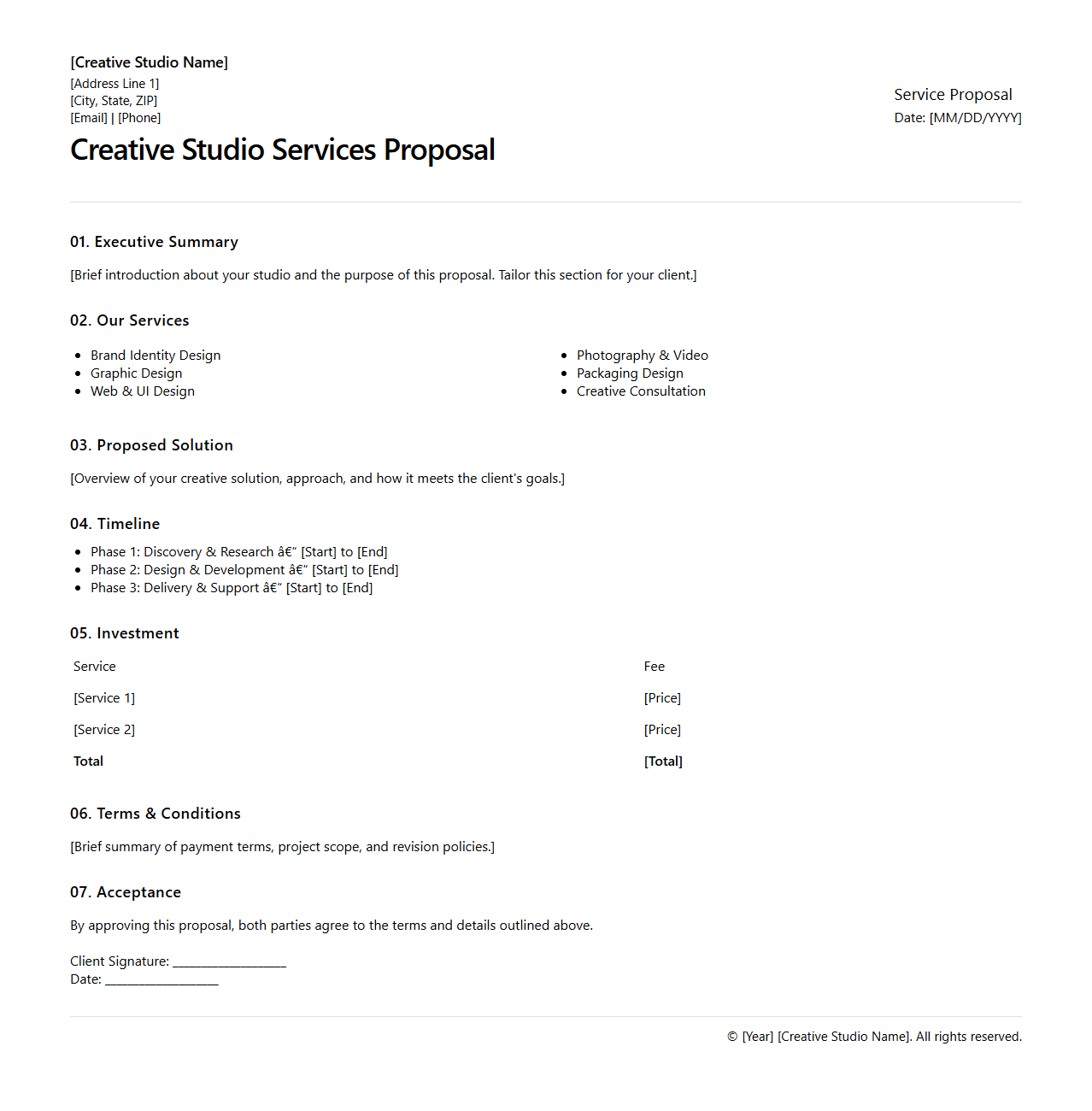 Creative Studio Service Proposal Layout