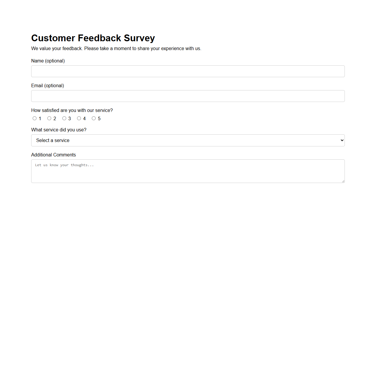Customer Feedback Survey Form Template