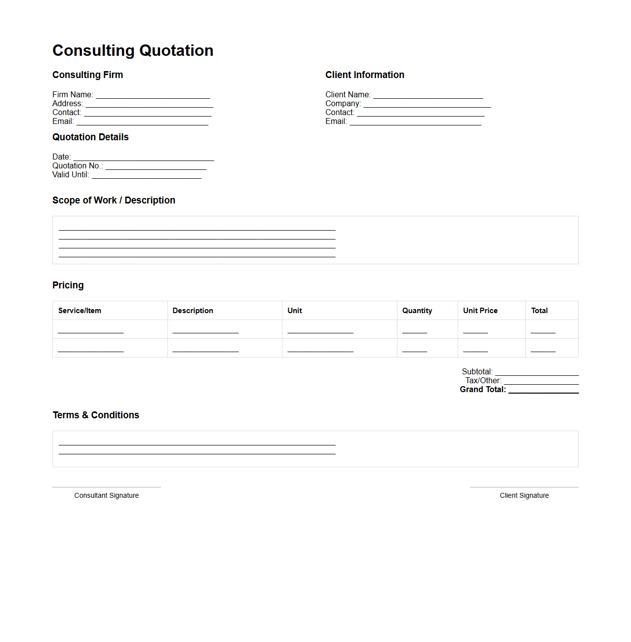 Customizable Consulting Quotation Format for Firms