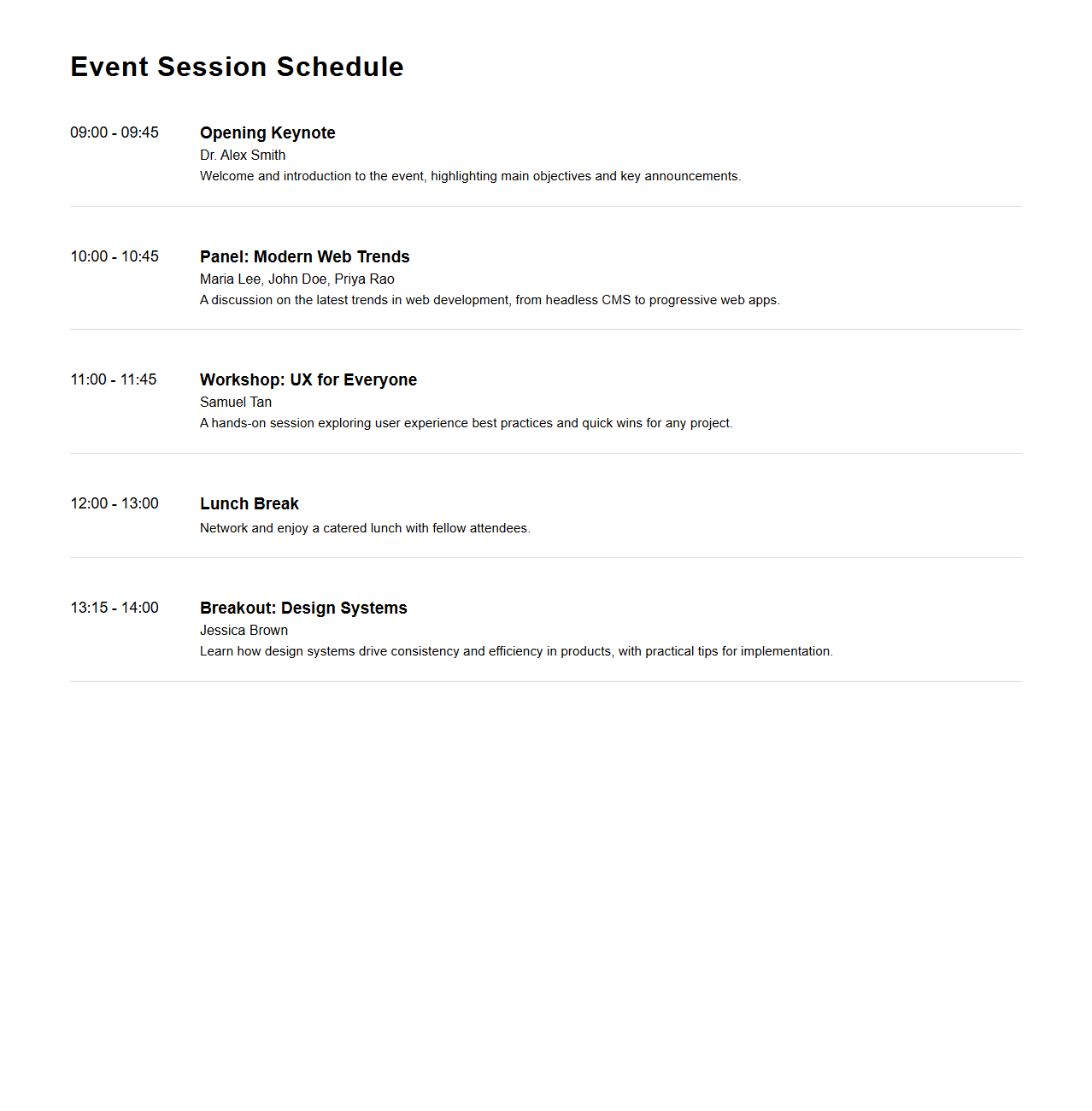 Customizable Event Session Schedule Layout