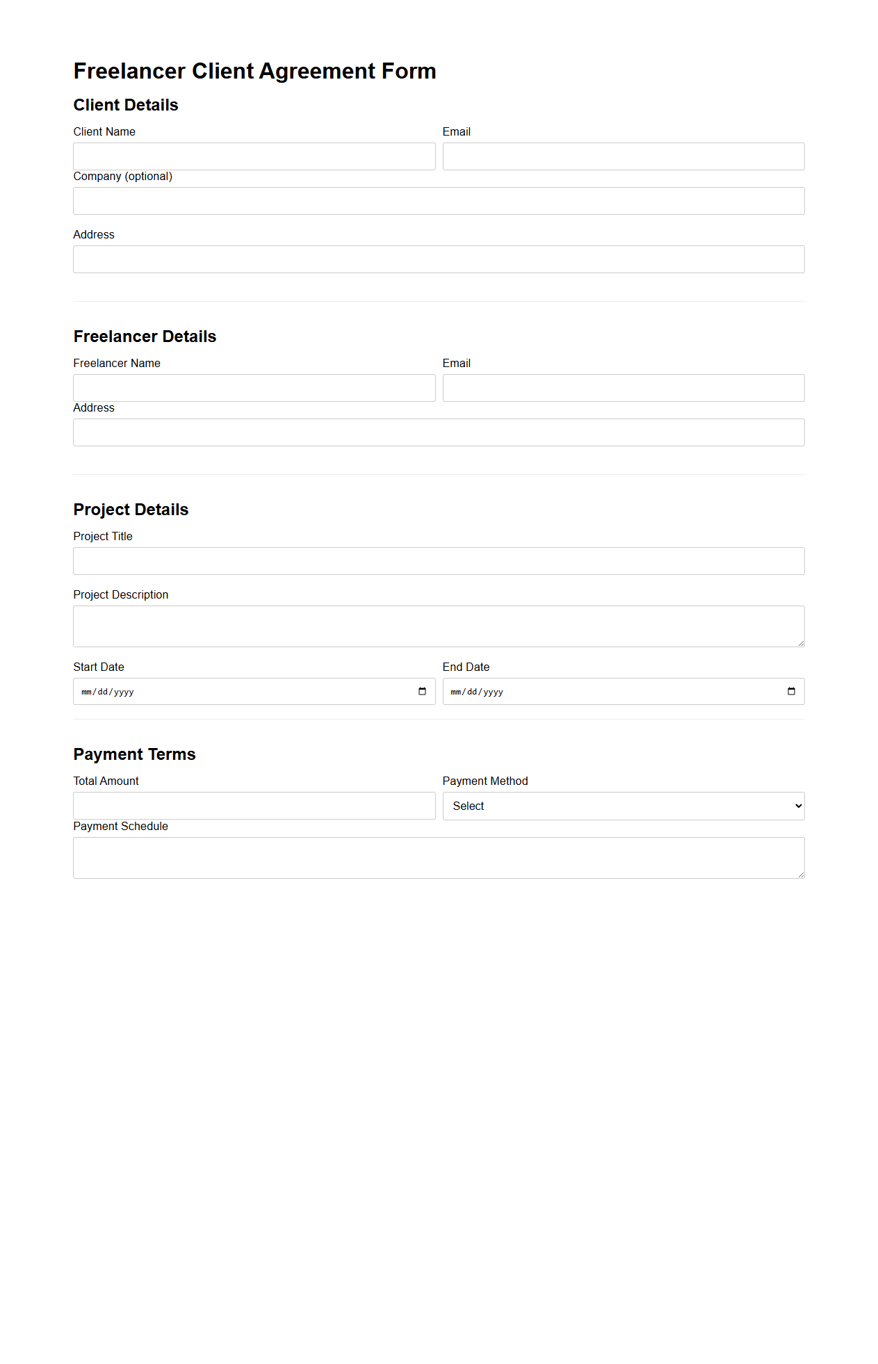 Customizable Freelancer Client Agreement Form