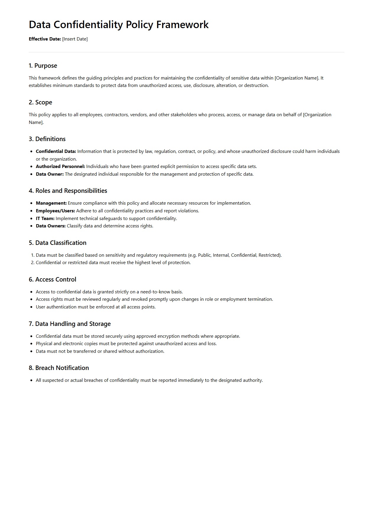 Data Confidentiality Policy Framework