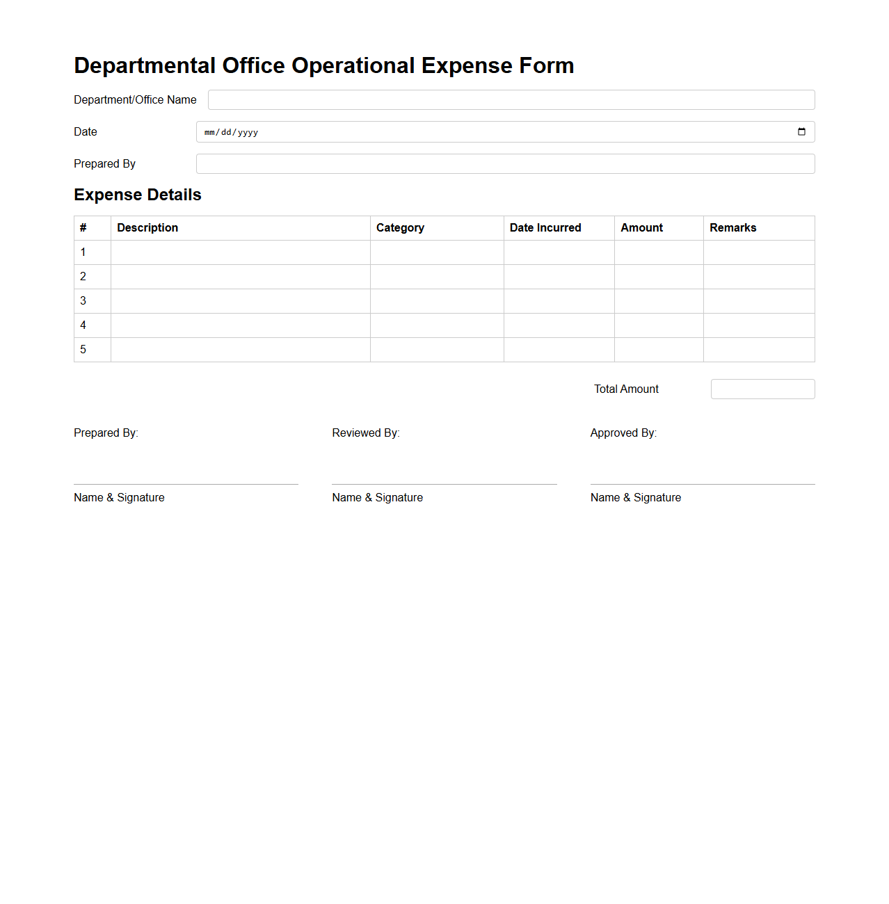 Departmental Office Operational Expense Form