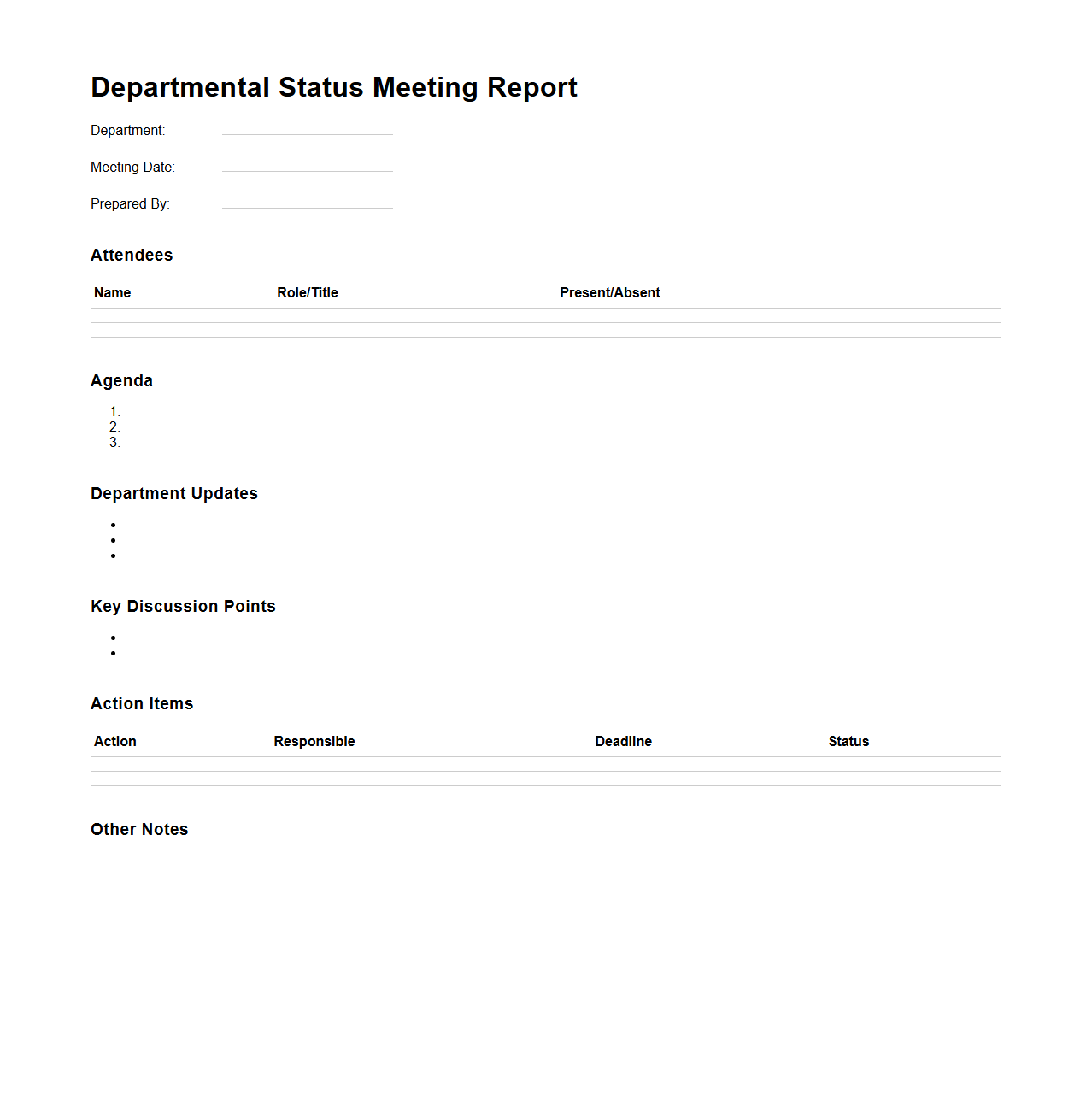 Departmental Status Meeting Report Format