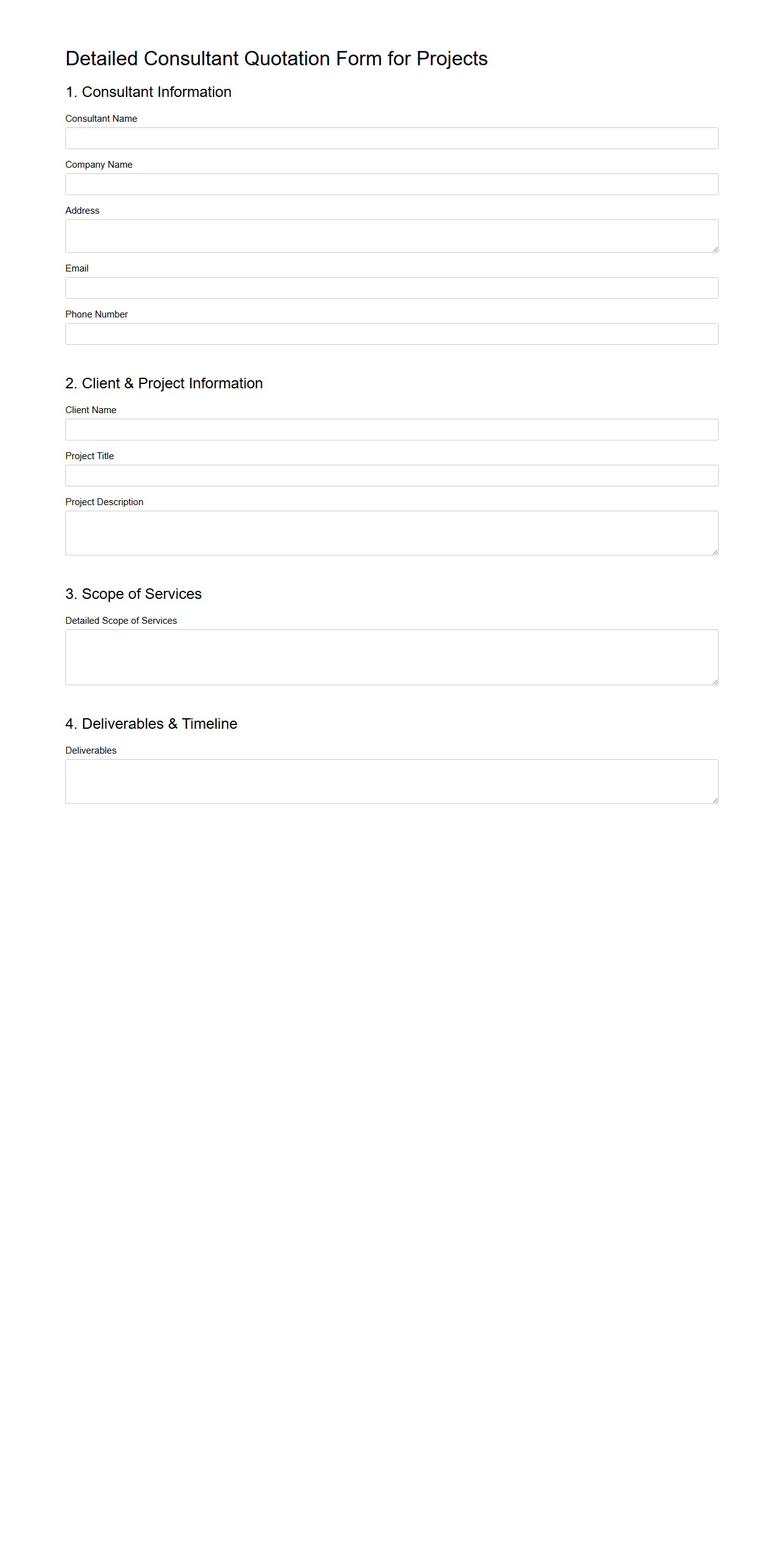 Detailed Consultant Quotation Form for Projects