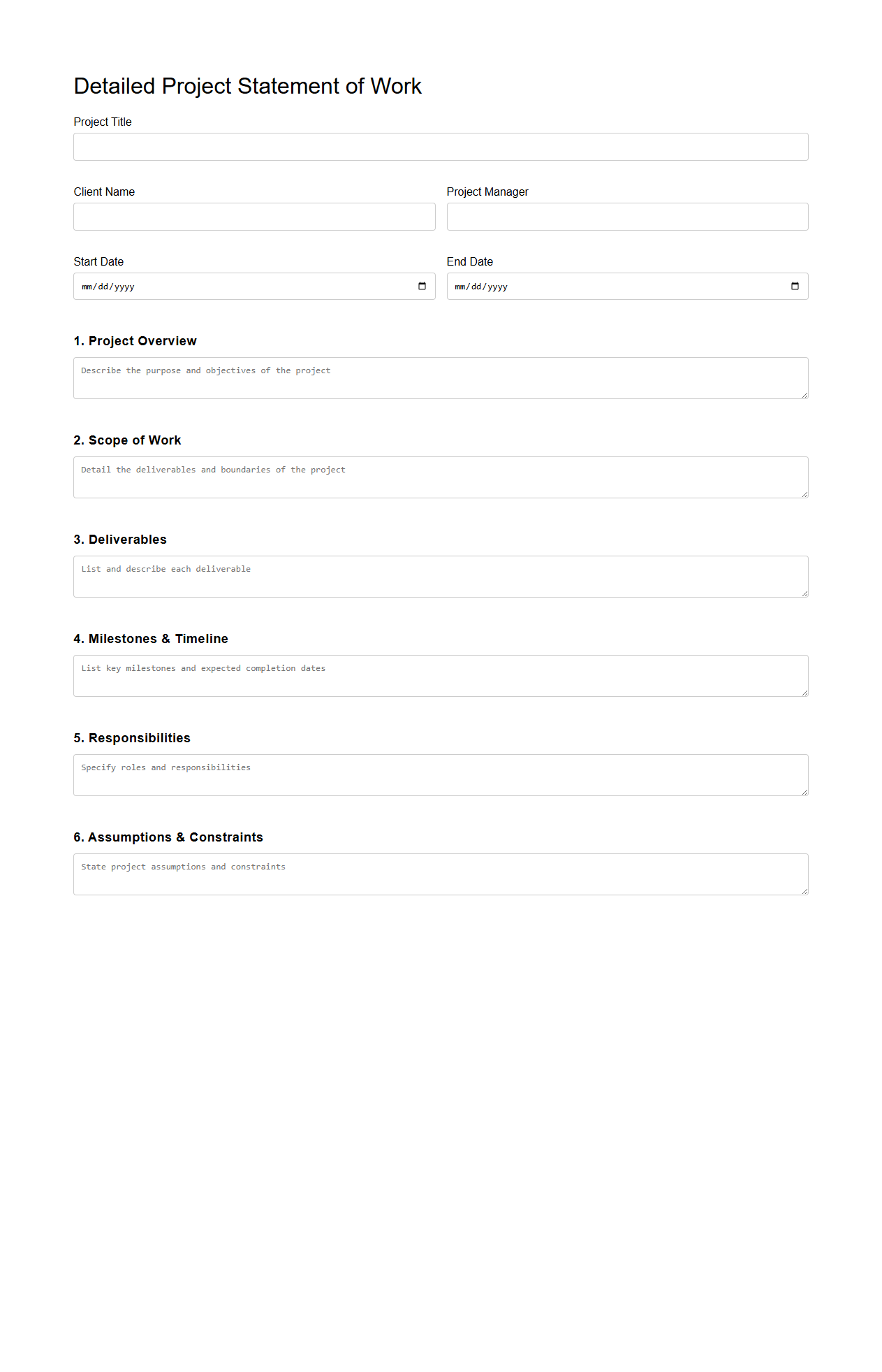 Detailed Project Statement of Work Form