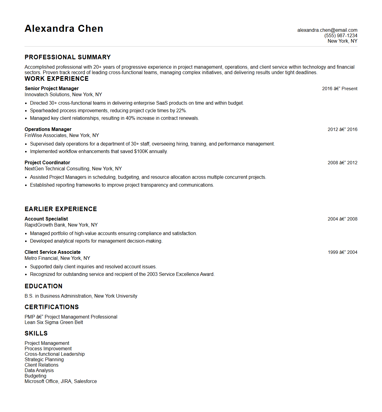 Double-Sided Resume Sample for Extensive Work History