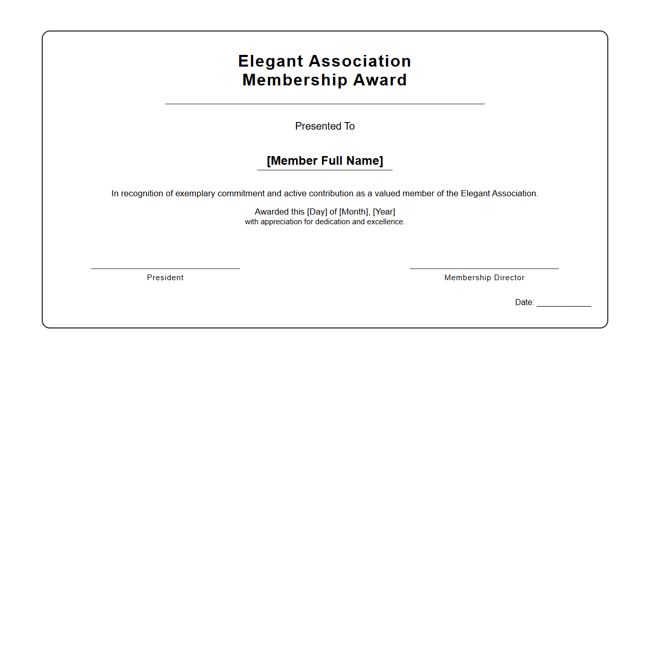Elegant Association Membership Award Template