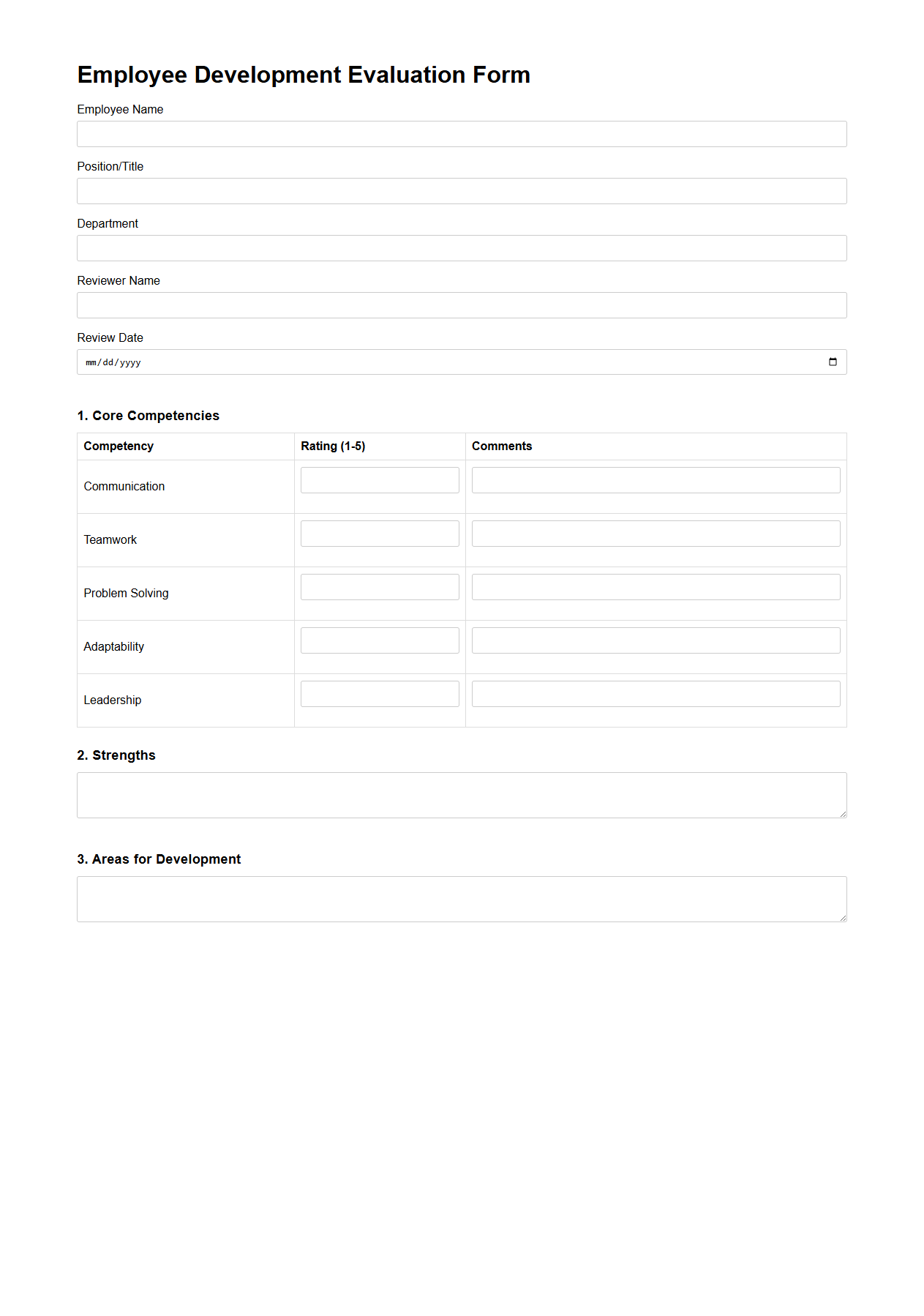 Employee Development Evaluation Form