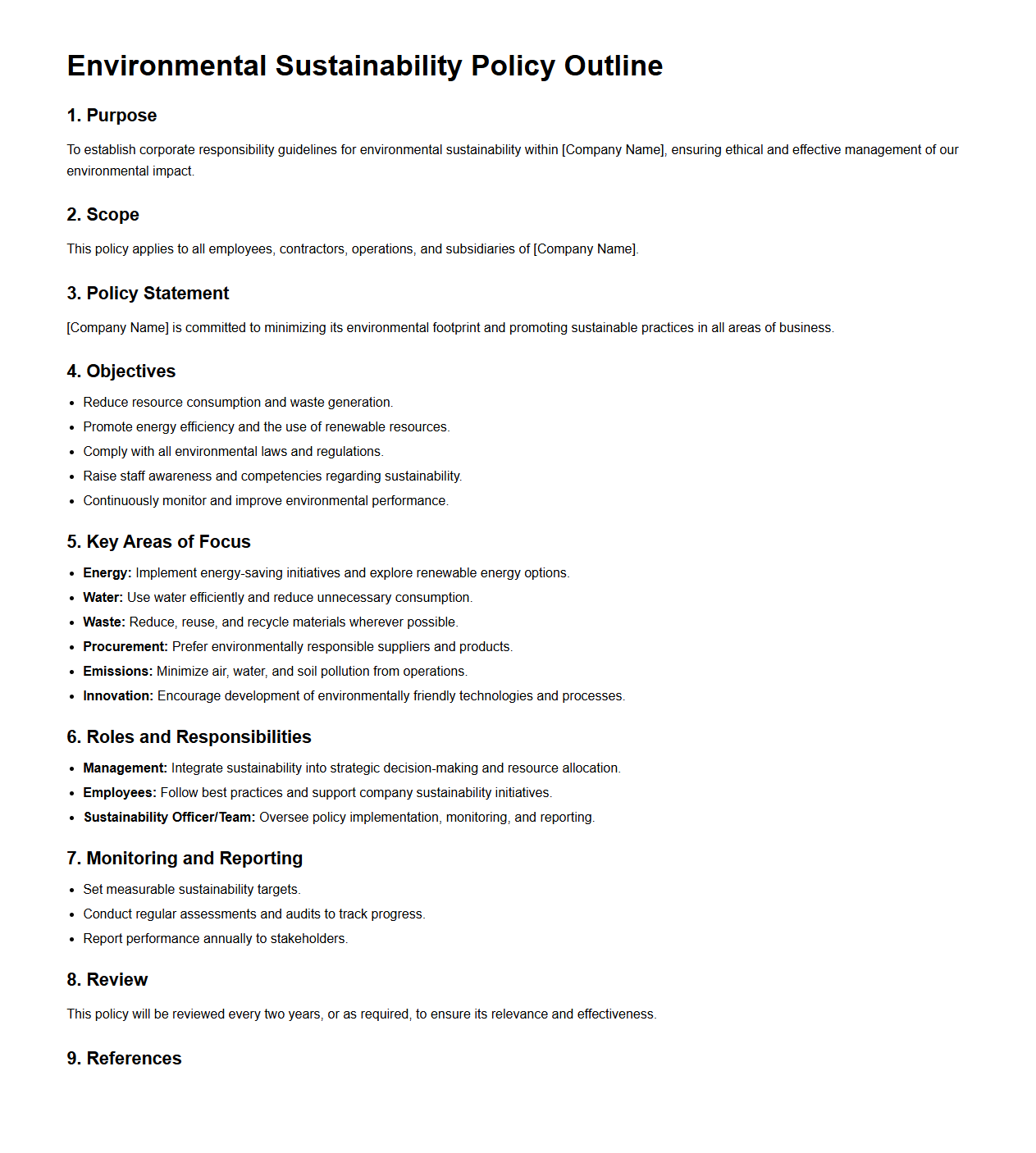 Environmental Sustainability Policy Outline for Corporate Responsibility