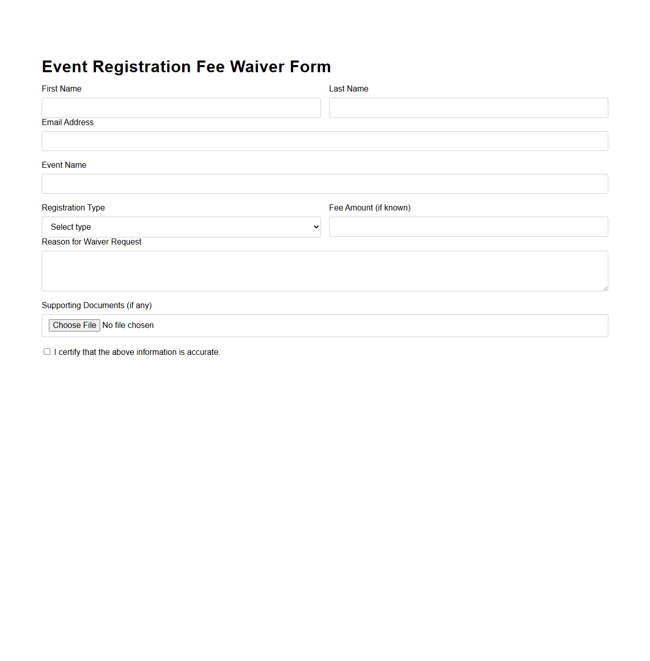 Event Registration Fee Waiver Form