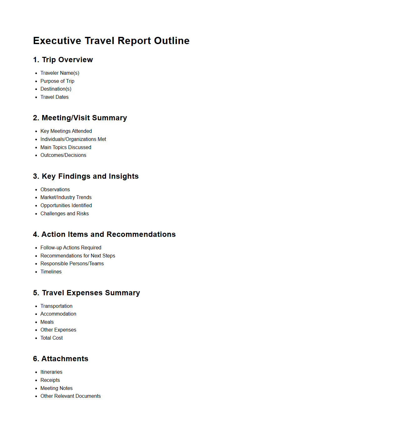 Executive Travel Report Outline