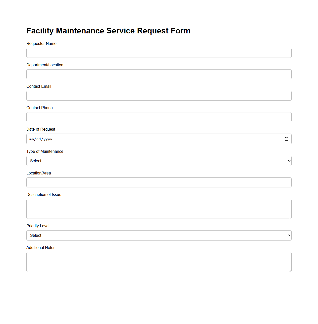 Facility Maintenance Service Request Form