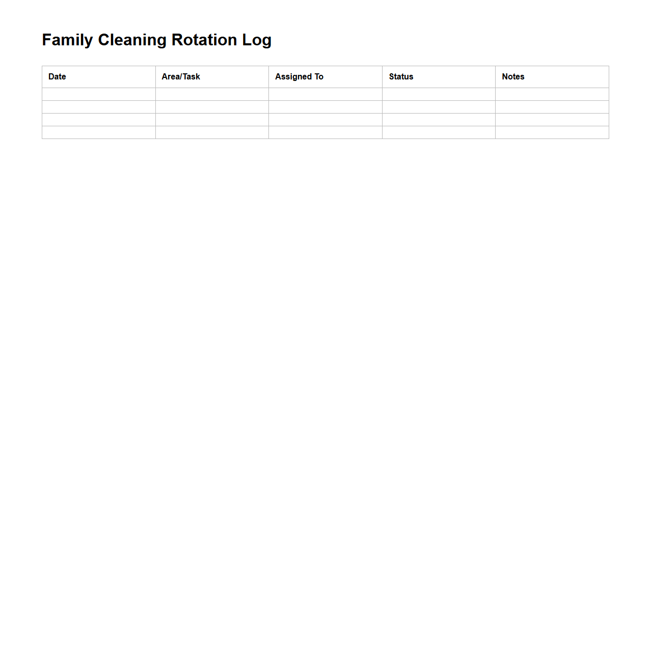 Family Cleaning Rotation Log
