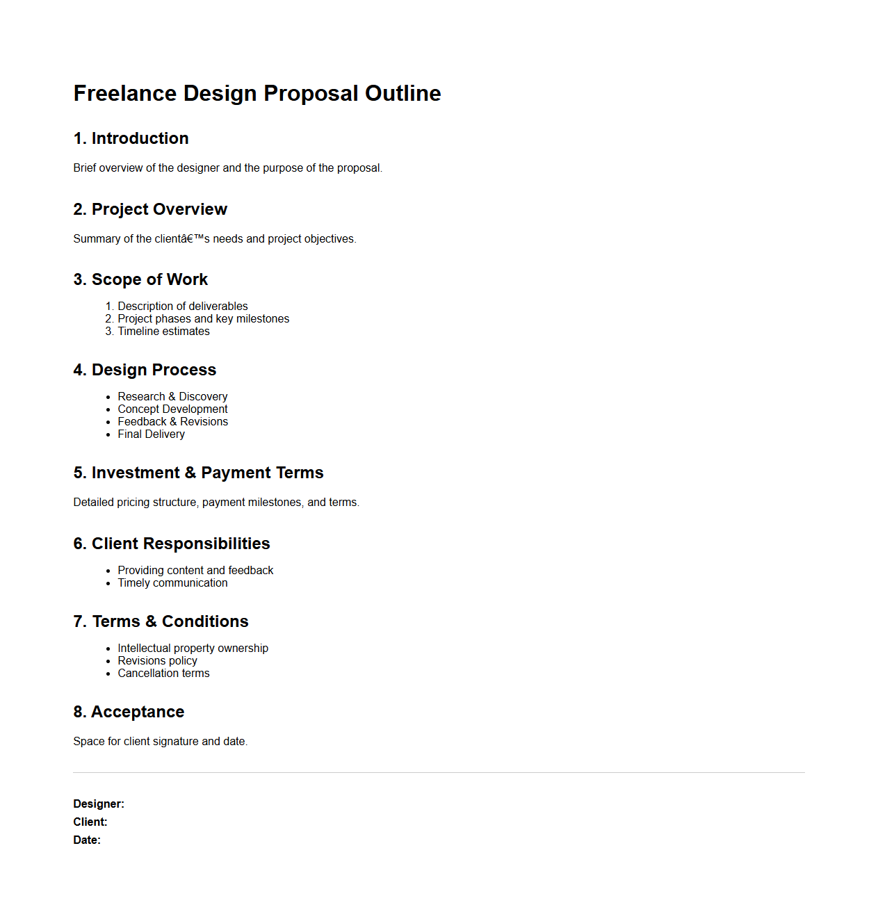 Freelance Design Proposal Outline