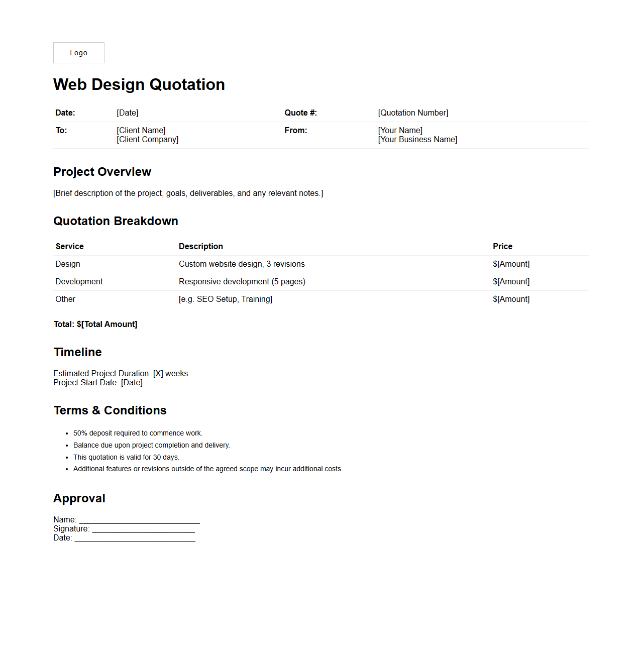 Freelance Web Design Quotation Document