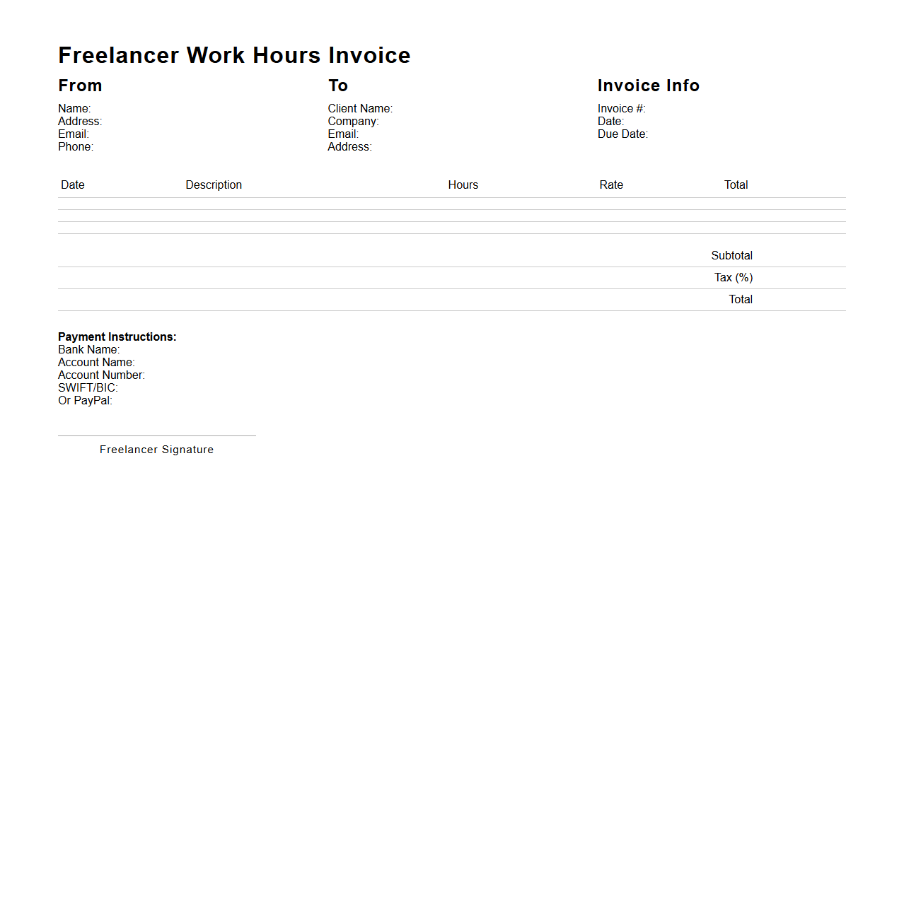 Freelancer Work Hours Invoice