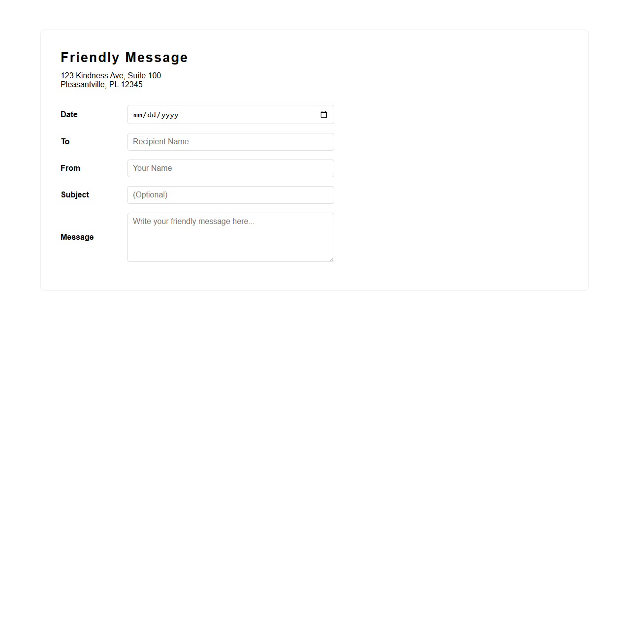 Friendly Message Letterhead Form