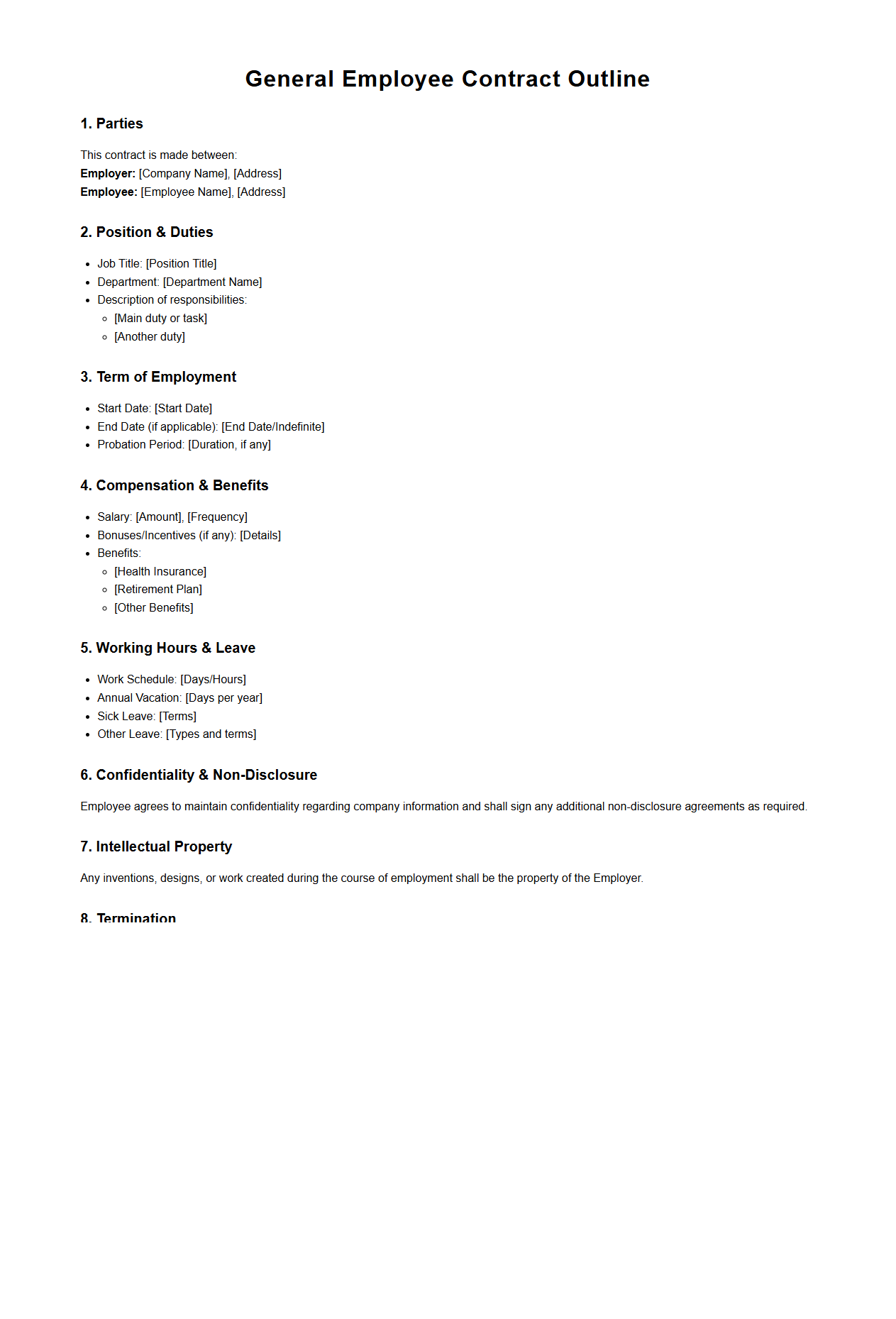 General Employee Contract Outline