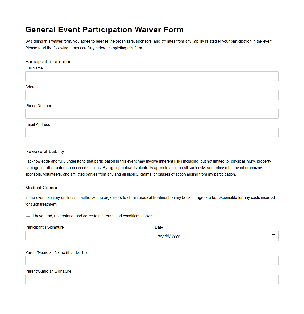 General Event Participation Waiver Form
