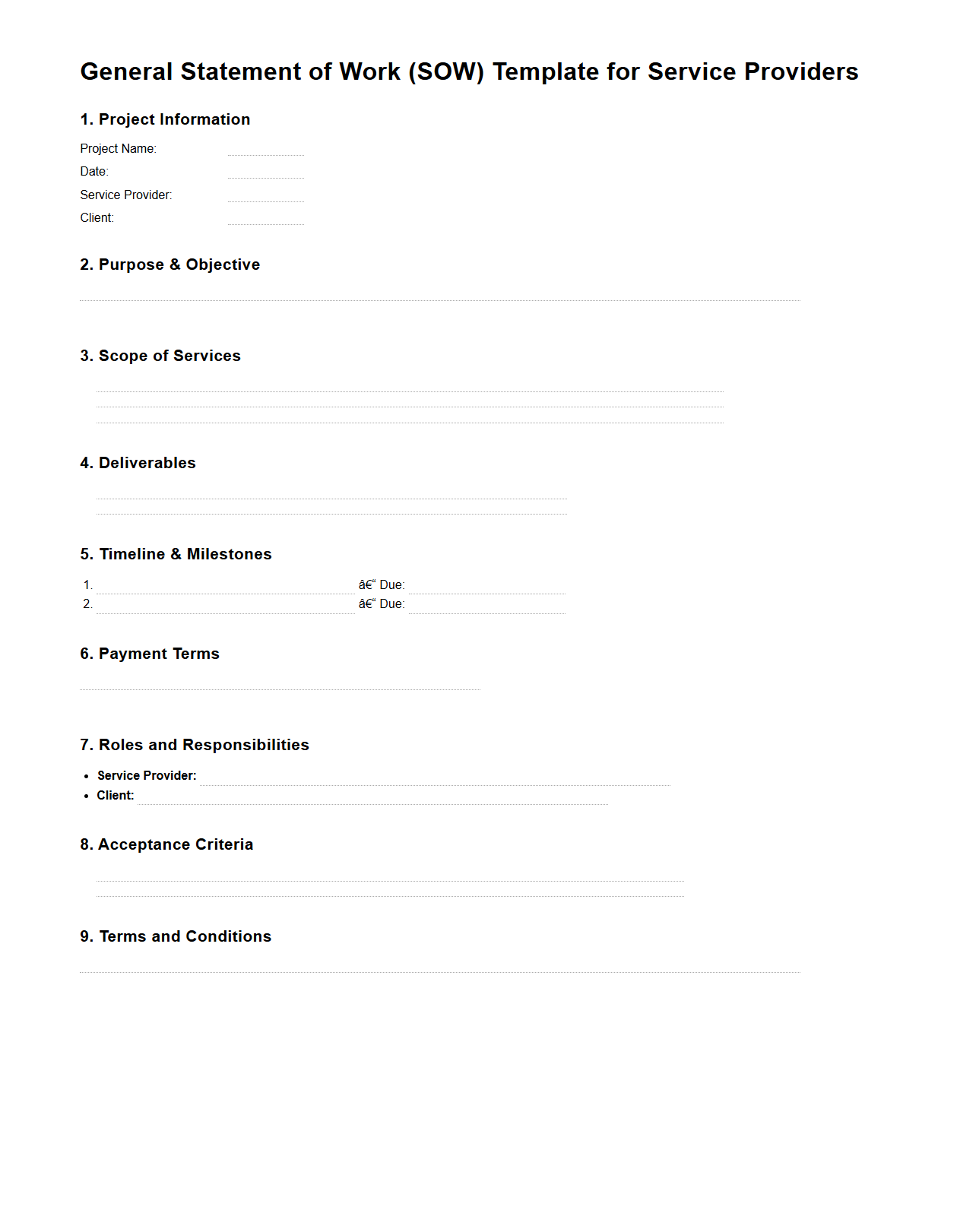 General SOW Template for Service Providers