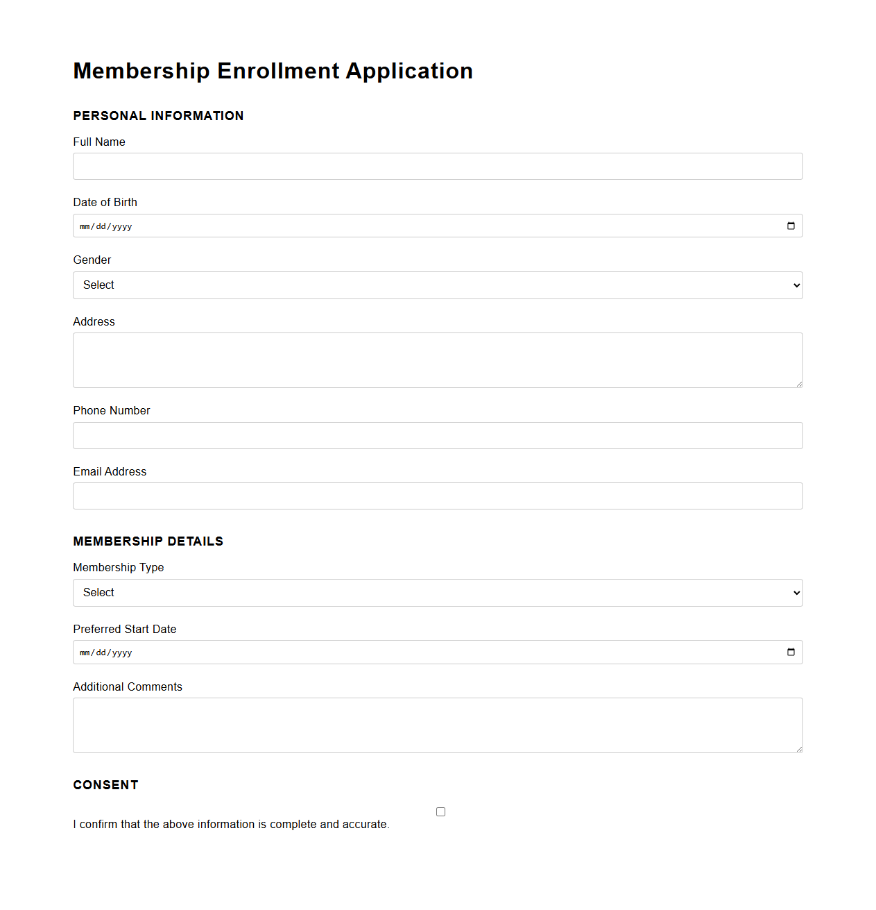 Generic Membership Enrollment Application Template
