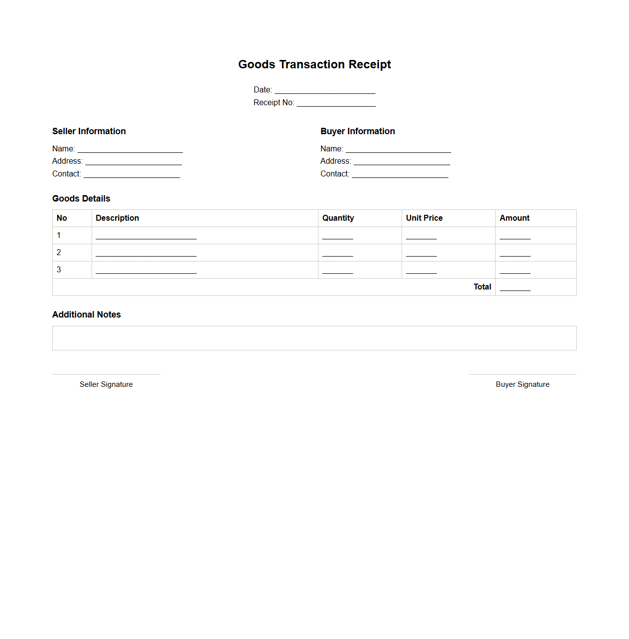 Goods Transaction Receipt Template