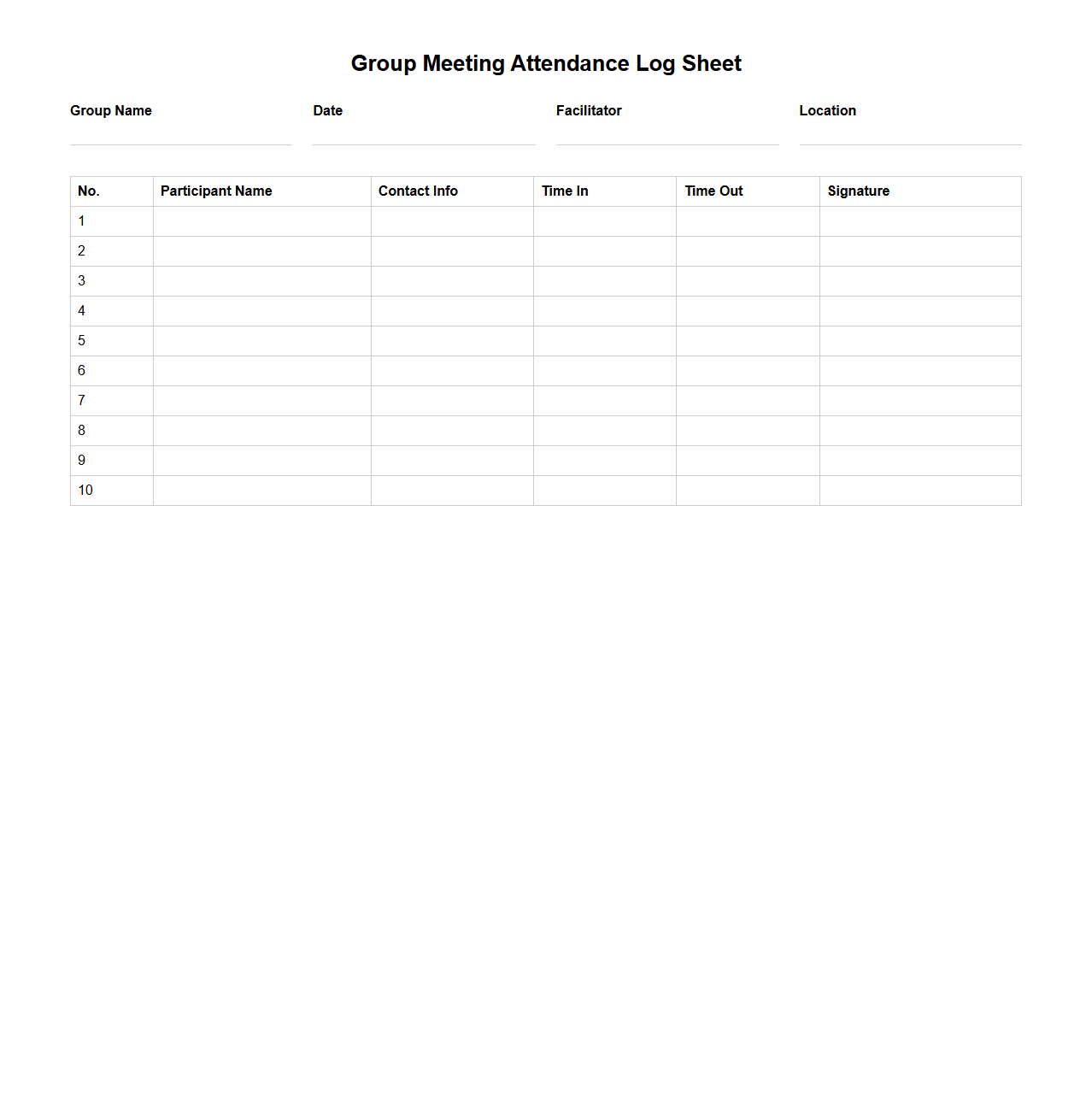 Group Meeting Attendance Log Sheet