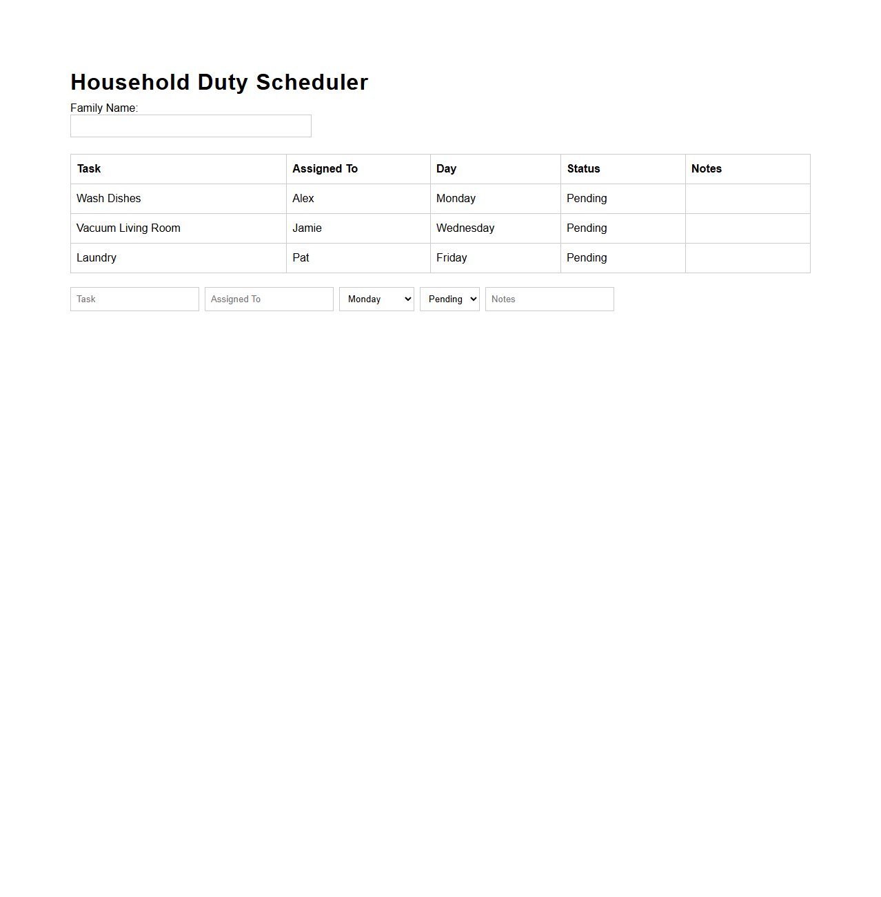 Household Duty Scheduler for Families