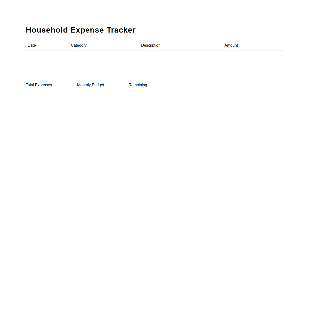 Household Expense Tracker Template