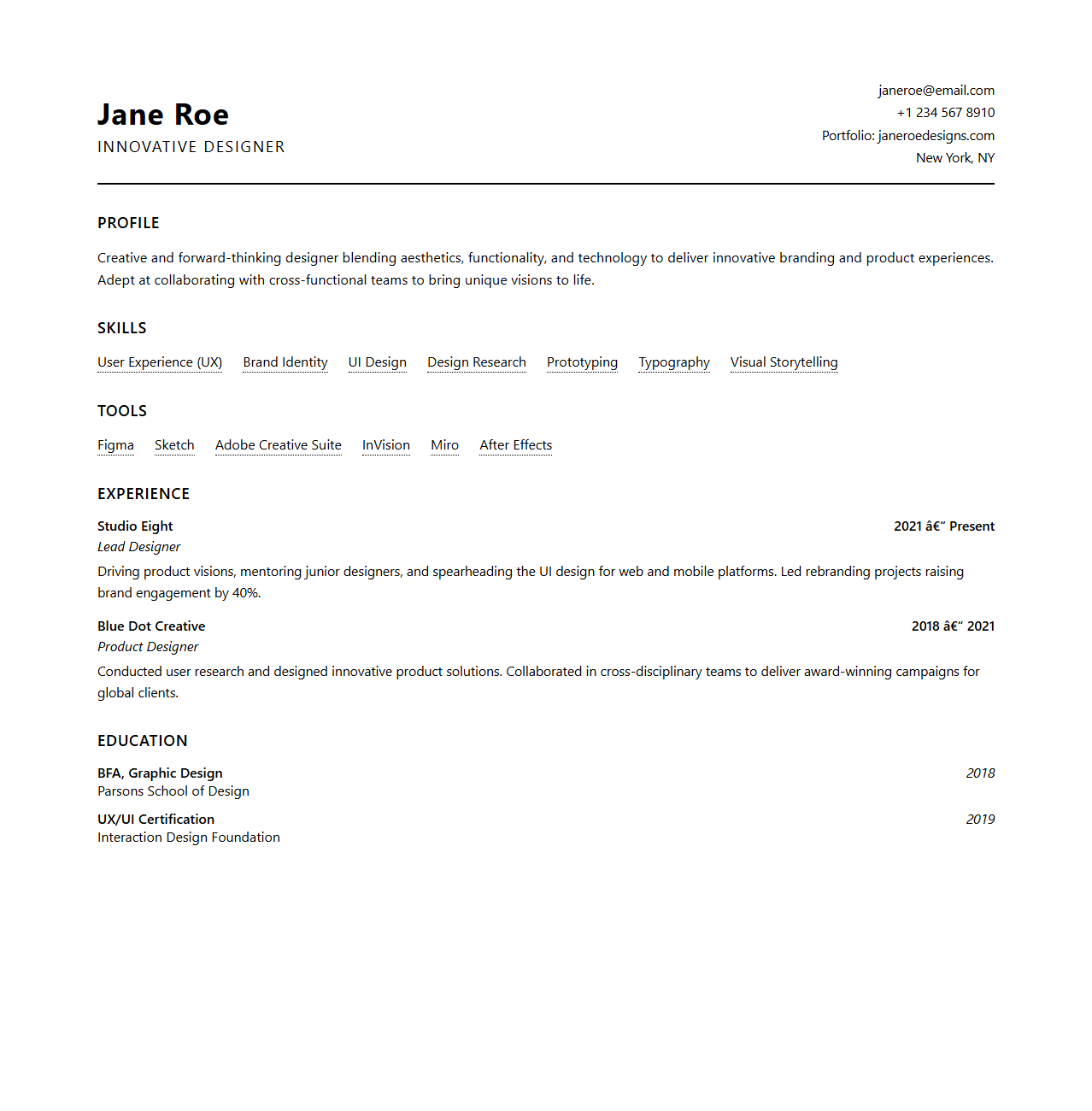 Innovative Designer Profile Resume Template
