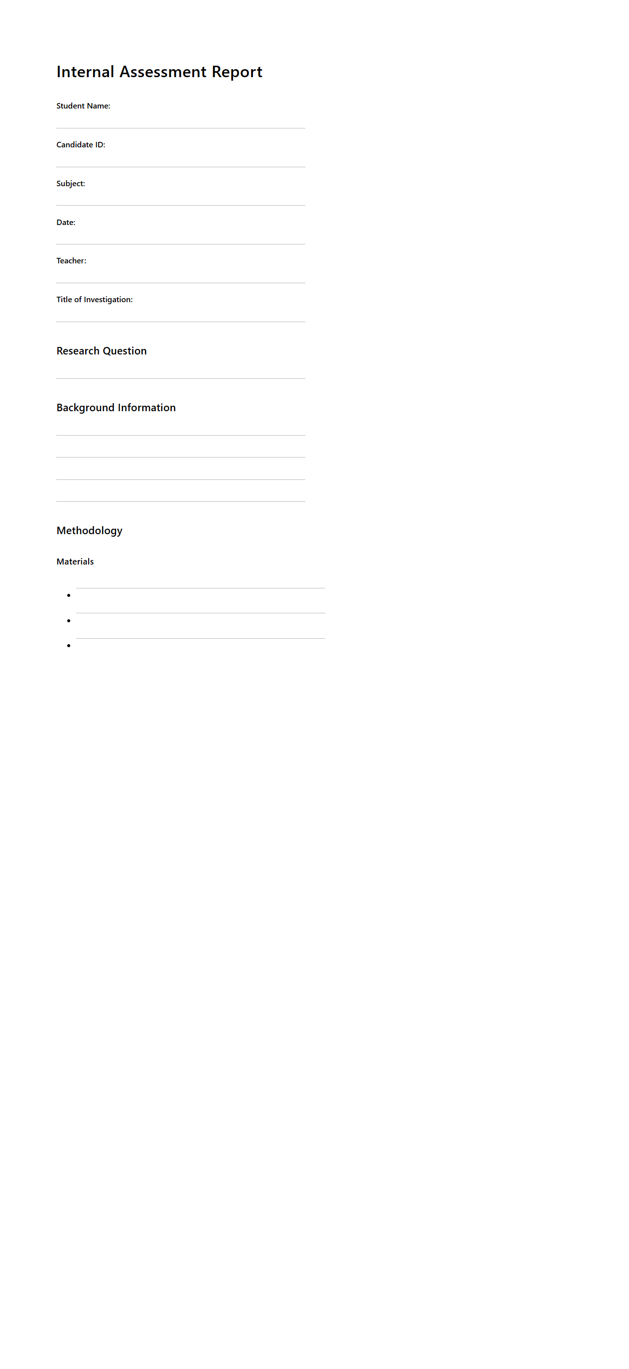Internal Assessment Blank Report Example