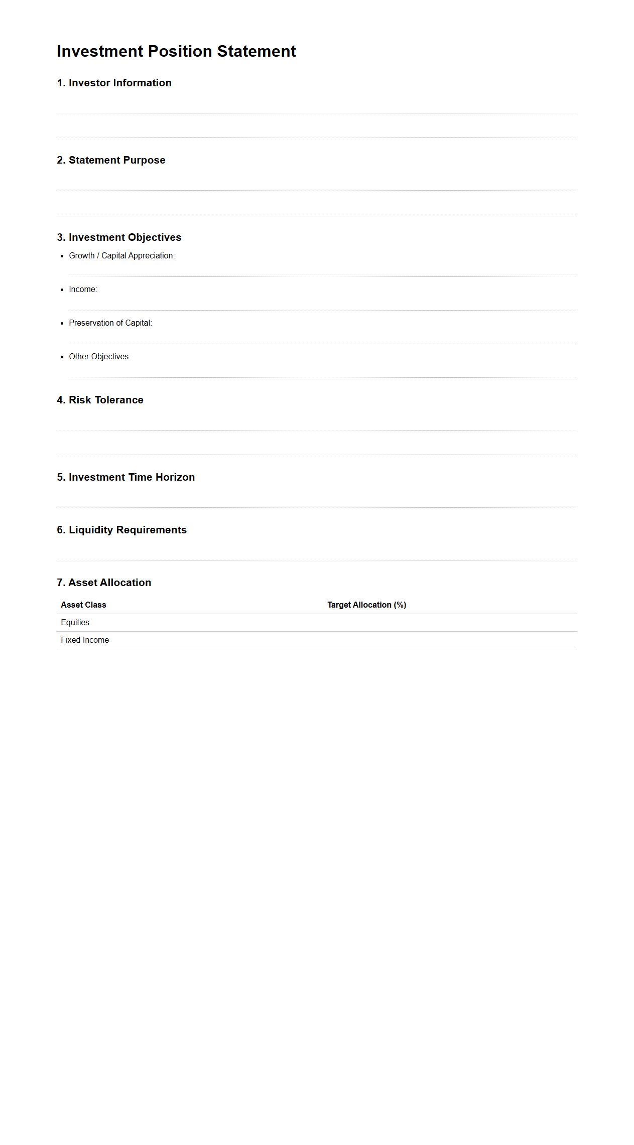 Investment Position Statement Template