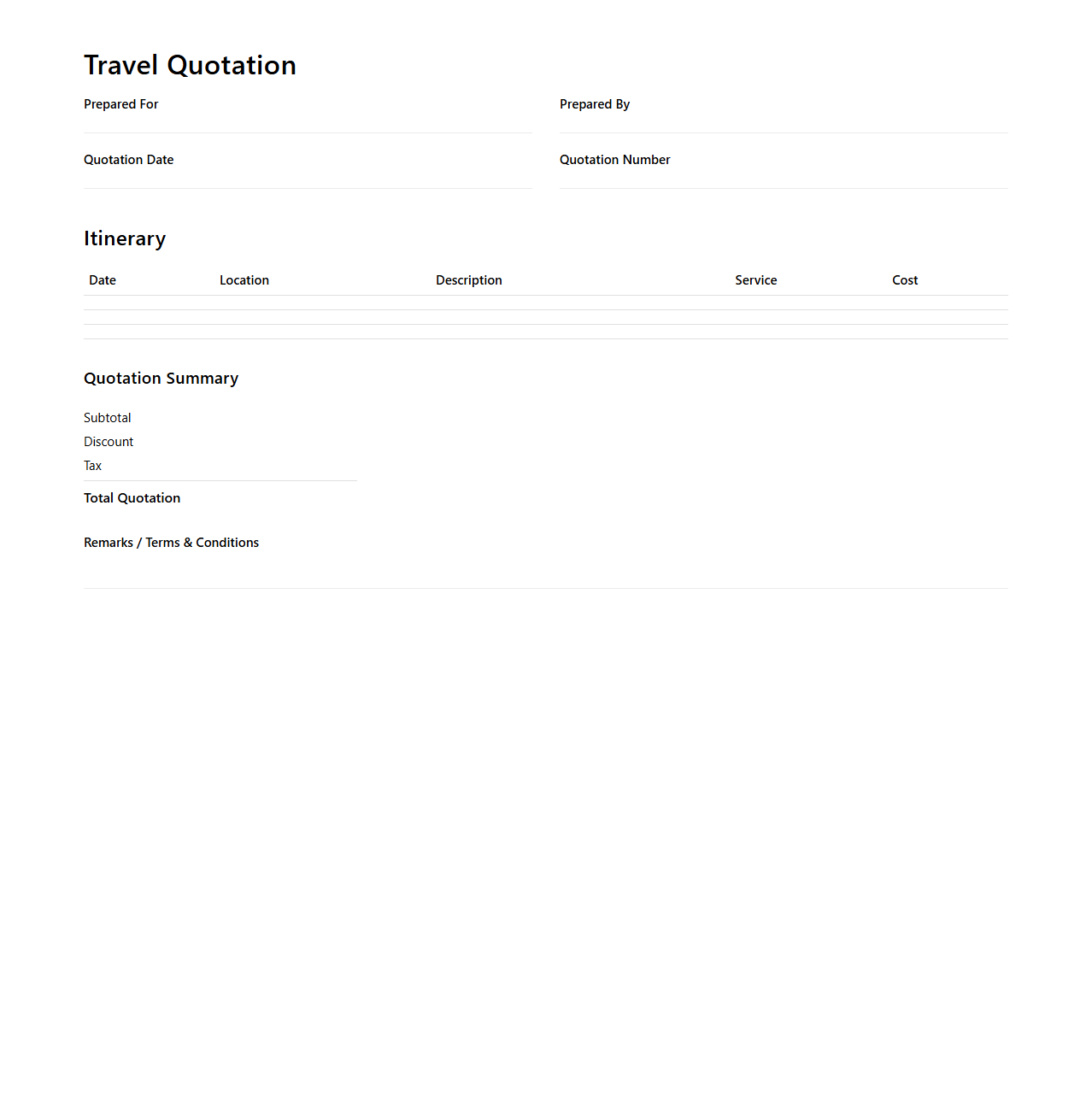 Itinerary-Based Travel Quotation Model